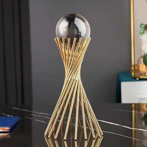 Geometric Gold Crystal Ball Stand โ Modern Decorative Piece