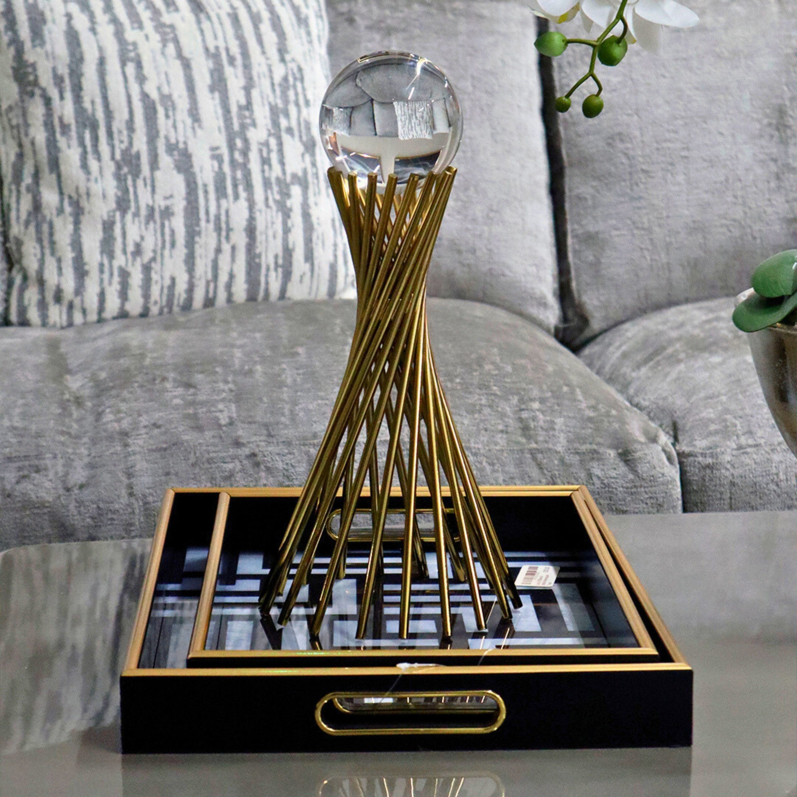 Geometric Gold Crystal Ball Stand โ Modern Decorative Piece - Image 3